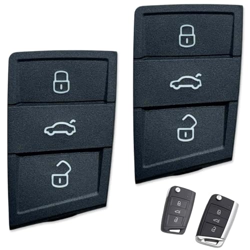 2pcs 3 Tasten Auto Fernbedienung Schlüsselanhänger Ersatz Tastenpads Schwarz Gummi für Schloss Entsperren Kofferraum Kompatibel mit VW Polo Golf 7 Skoda Karoq