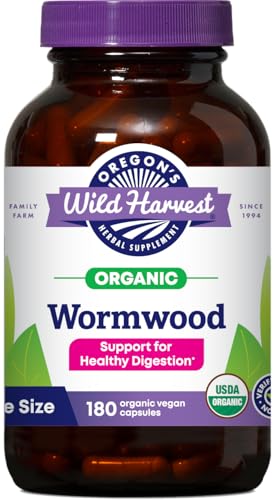 Oregons Wild Harvest Wormwood Herbal Supplement Organic Digestion Support Non-GMO Gluten-Free 180 Vegan Capsules