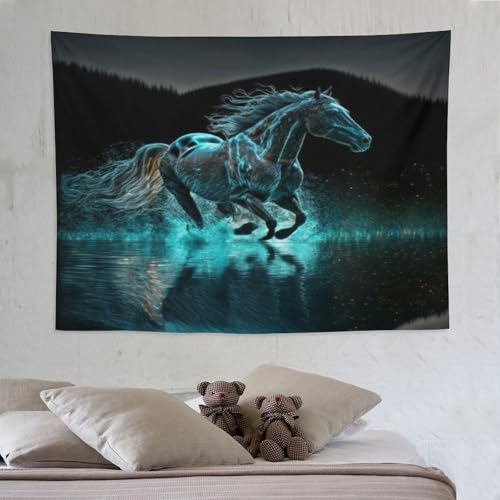 Tapisserie murale cheval PAZZK pour habiller un mur vide sans peindre dans le salon