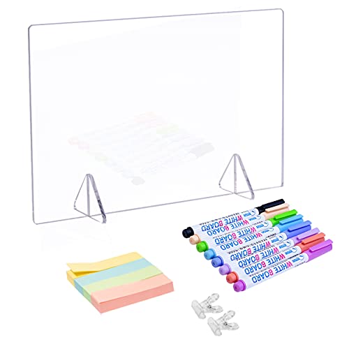 Sumerflos 11.8 x 7.8 Small Dry Erase Board, Clear Acrylic Memo Tablet Board with Stand, Desktop Display Planner with 8 Markers, 2 Clips and Sticky Notes, for Home Office
