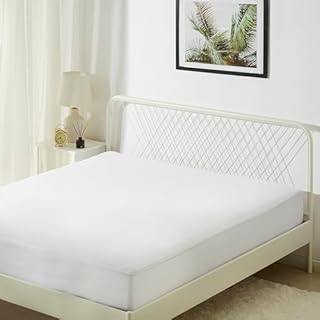 Amazon Basics Coprimaterasso Impermeabile Matrimoniale, Fascia Elastica Extra Profonda 45 cm, Lavabile e Silenzioso, 180 x 200 cm, Bianco