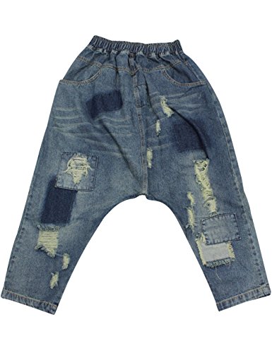 Women's Elastic Waist Harem Pants Drop Crotch Ripped Jeans Style 54