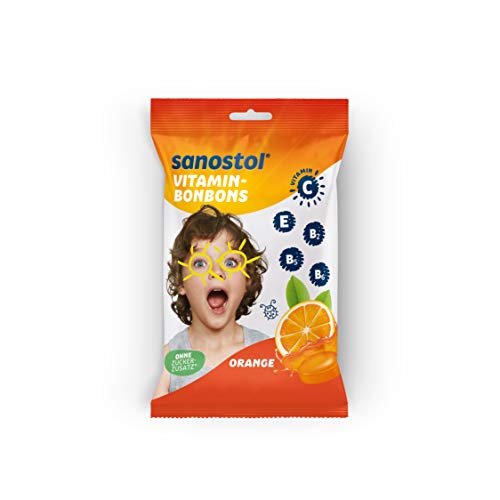 Sanostol Bonbons Orange 75 g, Vitamine für Kinder, Bonbons zuckerfrei mit den Vitaminen C, E, B1, B2, B3, B5, B6 Cover