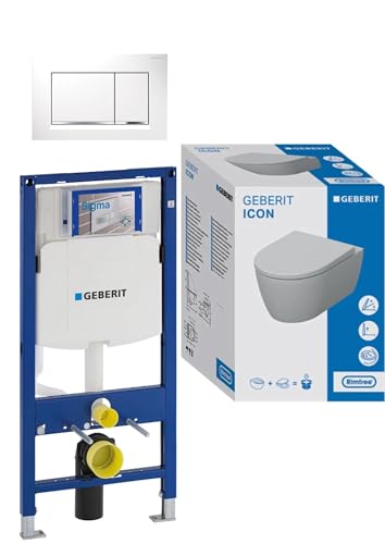 ICON WC KOMPLETT SET (4-teilig) / DUOFIX Wand-WC-Montageelement, H 112 cm, UP320 + Sigma 30 für 2 Mengen-Spülung + iCon Set Wand-WC mit WC-Sitz (Combi Pack / 2-teilig)