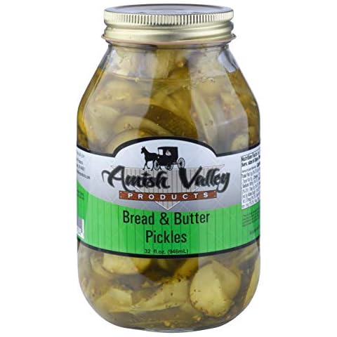 Amish Valley Products Bread and Butter Pickles Glass Quarts All Natural (One Qt Jar - 32oz) Cover