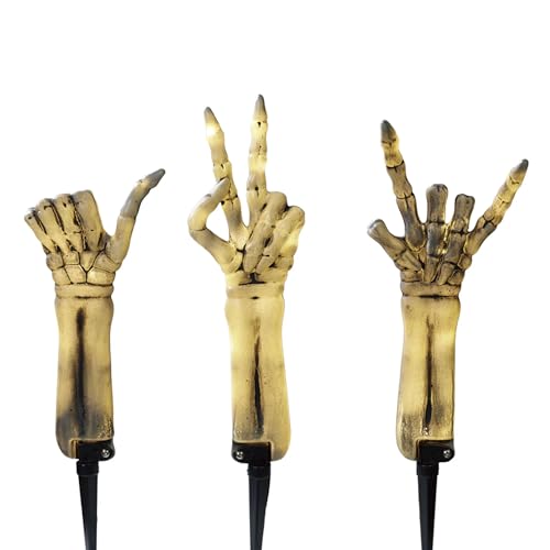 Generic Halloween 3 pc Funny Skeleton Hands Pathway Marker Lights Up Battery Operated, ivory