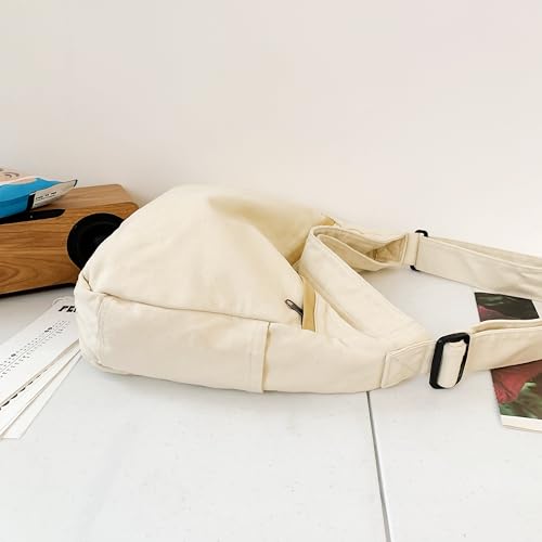 Image of Cotton Tote Handbag Women Canvas Crossbody Beach Bag Hobo Shoulder Tote Bag with 3 External Pocket,Zipper Closure