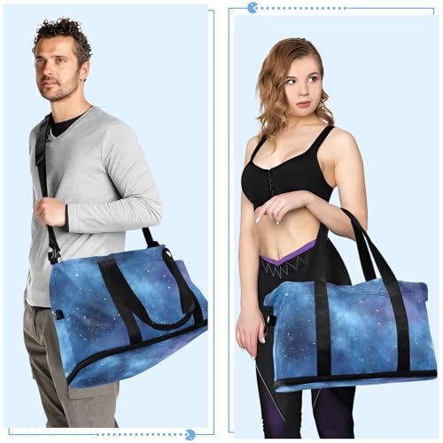 ALAZA Sports Duffel Bags with Toiletry Bag Set,The Blue Nebula Pattern Travel Duffel Bags Multi Pockets Weekend Bag 6