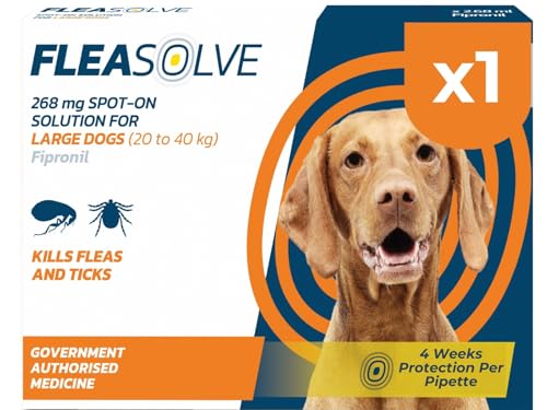 Dog Flea Treatment Large Dog x 1 - Spot on Flea Treatment for Dogs Large 20-40 kg - Fast Acting FleaSolve Solution 1 x Pipettes - 1 x Doses - Effective Spot-On Treatment