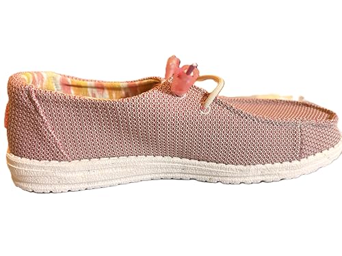 Image of HEYDUDE Women's Wendy Knit II Slip On Shoe, Desert Rose Size 8 | Lightweight Casual Loafer with Elastic Laces & Removable EVA Insole