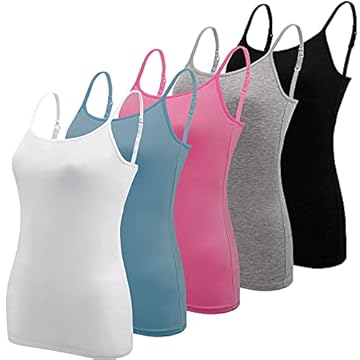 BQTQ 5 Pezzi Canotta Donna Regolabile Spalline Canottiere per Donna e Ragazze, Nero, Bianco, Grigio, Blu, Rosa Rossa, L