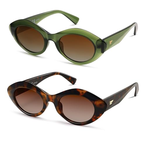 Image of VANLINKER Polarized Trendy Thick Oval Round Sunglasses for Women Retro Shades VL9825