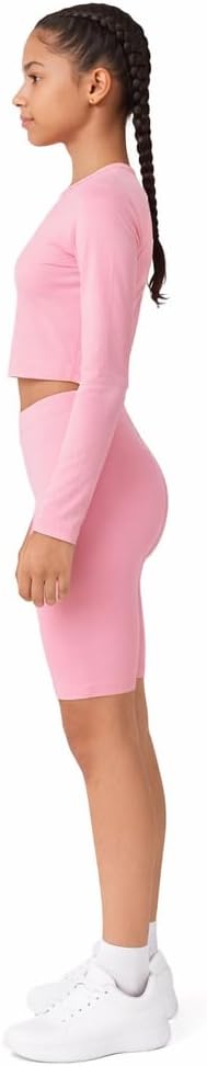 Lilax Girls' High Waisted Biker Shorts Dance Gymnastics Shorts for Kids