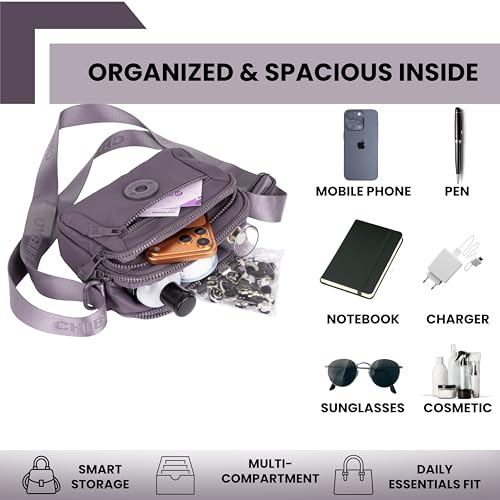 Image of TS WITH TECHSUN Small Crossbody Shoulder Bag for Women, Multi-Pocket Nylon Travel Handbag Messenger Purse, Adjustable Strap, Lightweight, Zipper Closure (21(L) X 16(H) X 9 (W) CM)