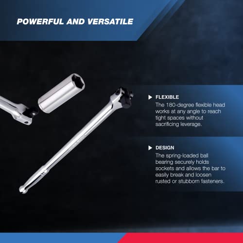 Neiko 00200A 1/2" Drive Extension Breaker Bar | 15" Length | Rotating Flex Head | Cr-V Steel #TOP2