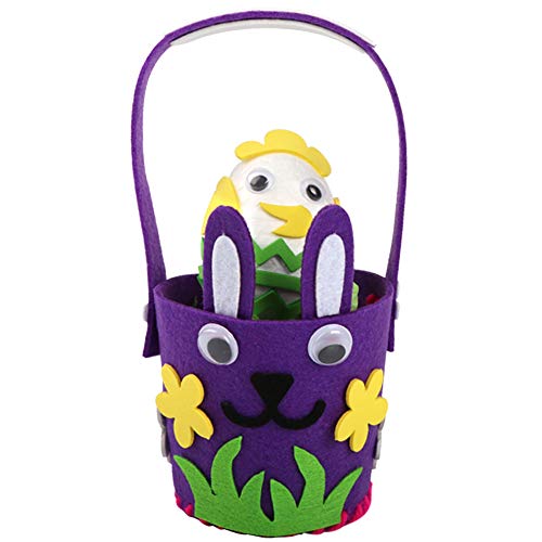 HAOSHICS Paniers à œufs de Pâques en forme de lapin coloré avec poignée pour ranger les œufs de Pâques, jouets, bonbons, cadeaux, fournitures de décoration (violet) Cover