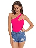 Verdusa Women's Sexy One Shoulder Solid Sleeveless Cut Out Slim Fit Top Blouse Hot Pink XL