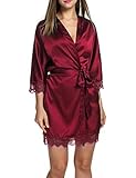 Hotouch Silk Robes for Women Lightweight Knee Length Satin Kimono Bridesmaids Spa Robe Wine Red XXL