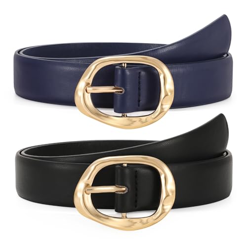 Image of TRIWORKS 2 Pack Leather Belts for Women Fashion Waist Belt with Liquid Shapes Women Belt for Jeans Pants Dresses