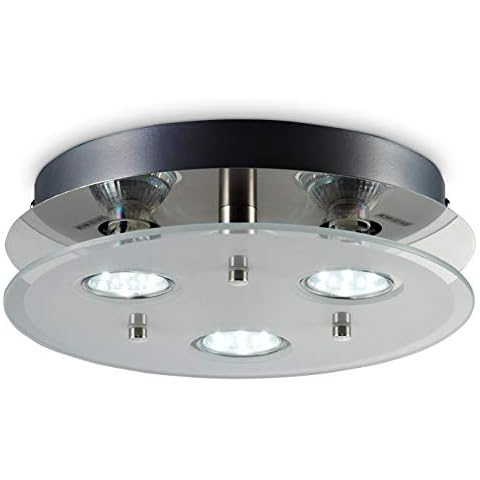 B.K.Licht I Deckenleuchte LED I Deckenstrahler I Deckenlampe I warmweiße Lichtfarbe I inkl. 3 x 3W 250 lm GU10 I matt nickel I IP20 Cover