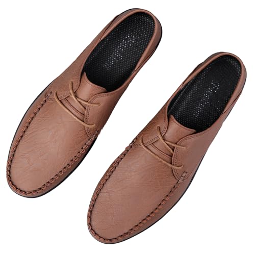 Men's Leather Round Toe Flat Lace-Up Loafers Slip-On Comfort Non-Slip Soft-Sole Moccasin Loafers Fashion Casual Business Formal Shoes3