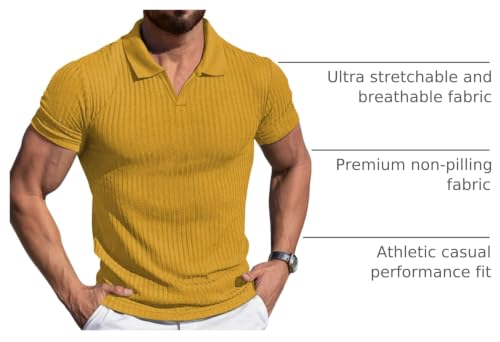 Camisetas Polo para Hombre YTD de Cuello en V y Ajuste Slim | Tees Suaves de Punto Rizado, Manga Corta, Estilo Casual y Deportivo para Golf miniatura 4