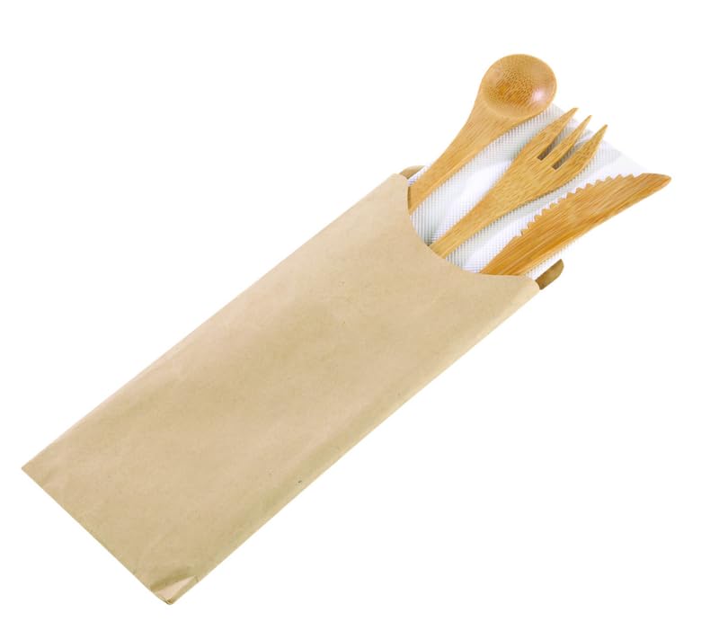 PACKNWOOD - Kit Cubiertos Desechable, Bambú, 16cm - 50 Uds | Ecológico, Hostelería, Catering, Eventos