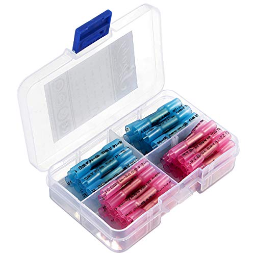 50pcs Heat Shrink Butt Connectors, Sopoby Waterproof Wire Connectors Insulated Crimp Electrical Terminals Marine Automotive (30Red 20Blue)