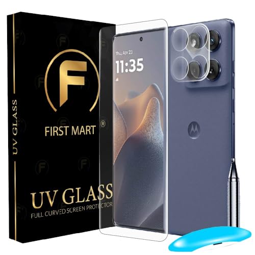 Image of FIRST MART HD+ UV Tempered Glass Camera Lens Compatible for Motorola Moto Edge 60 Fusion 5G (6.67 Inch) With White Camera lances Guard & Installation Kit | Edge-To-Edge Protector Coverage | White