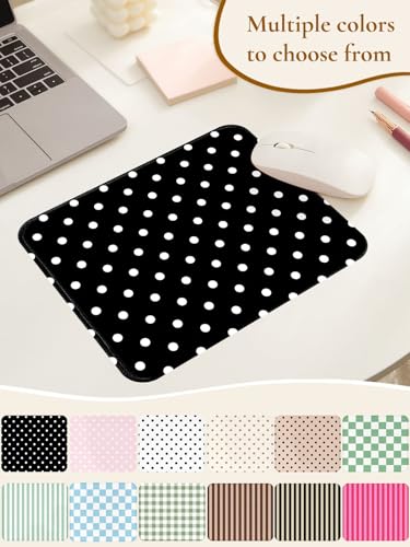 Image of Square Cute Dots Mouse Pad with Stitched Edge, Premium Waterproof Cloth Aesthetic Small Dot Mouse Mat, Non-Slip Rubber Base Funny Mousepad Desk Accessories,Dots Black White