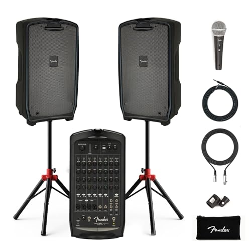 Fender Passport Venue S2 Portable PA System Bundle with Compact Speaker Stands, Microphone Kit, and...
