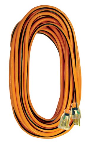 Voltec 05-00343 14/3 SJTW Outdoor Extension Cord with Lighted End, 100-Foot, Orange with Black Stripe