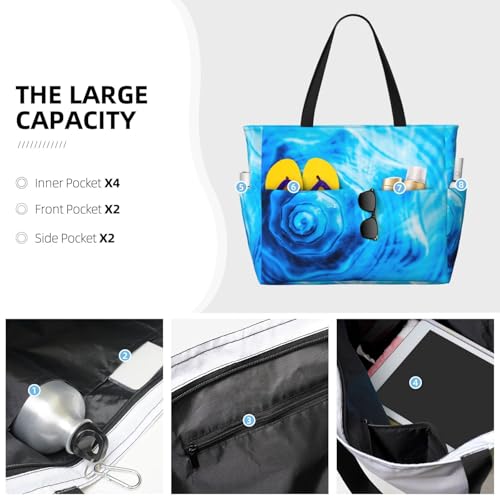 Blue Shell Print Beach Pool Bags Tote For Women Ladies Large Gym Tote Carry On Bag For Weekender Travel Waterproof3