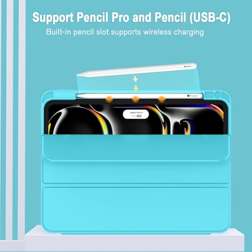 Image of ZryXal New iPad Pro 13 Inch Case (M5) 2025 / (M4) 2024 with Pencil Holder, Smart iPad Case [Support Pencil Pro and Pencil (USB-C)], Support Touch ID and Auto Wake /Sleep (Cyan)