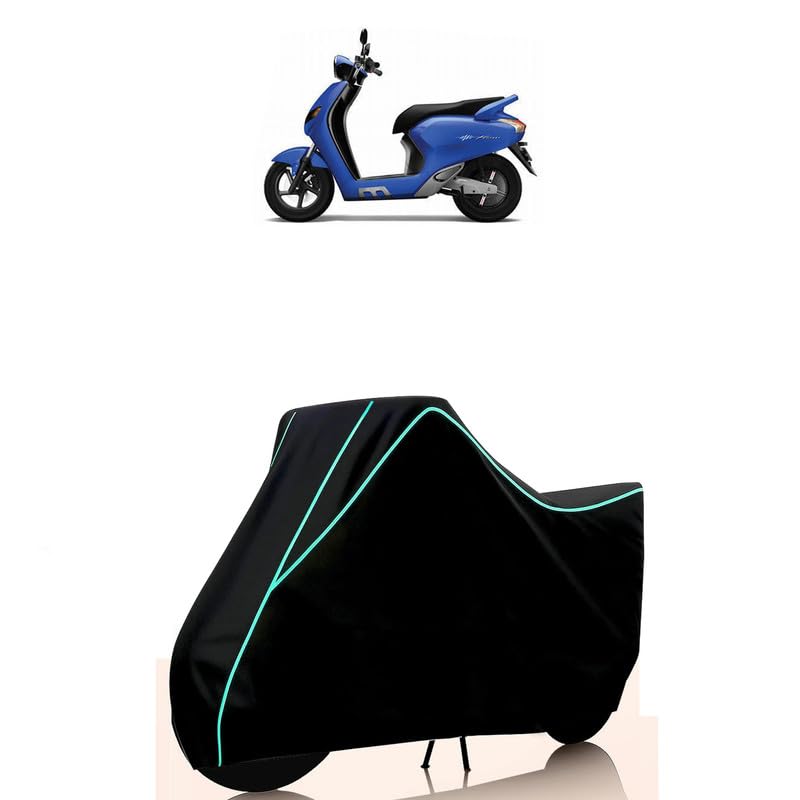 Image of Scooty Cover Water Resistant for Like 200 BS6 | Universal Scooter & Bike Cover | Heavy Duty UV Dust, Rain & Scratch Protection | Elastic Fit All Weather Indoor Outdoor | Black with Blue Piping