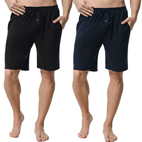 Wayleb Herren Schlafanzughose Kurz Schlafshorts Baumwolle Pyjamahose Freizeithose Sommer Short mit Taschen Shorty Nachthose S-XXL 2er Pack/1er Pac Cover