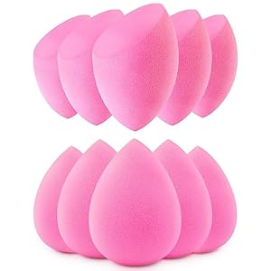 BEAKEY 10pcs Makeup Sponge Set, Bouncy and Soft Beauty Sponge for Blending Powder, Cream and Liquid. Cruelty-Free, Latex-Free, Pink