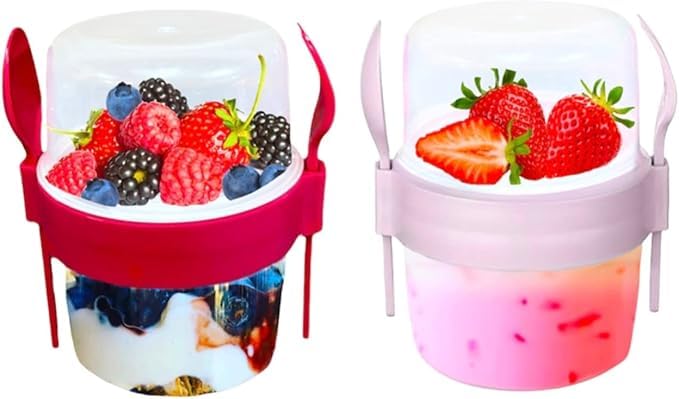 Pro Home Muesli Pots 500ml With Spoon & Lid Reusable BPA-Free Cer...