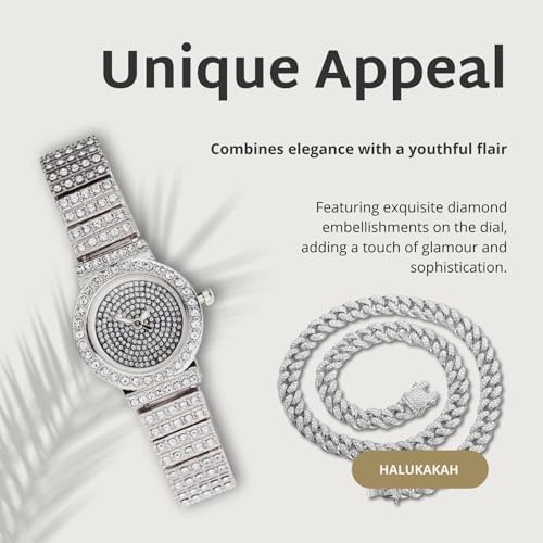 Image of Halukakah Kids' Diamond Watch Sparkling Starry: 18k Real Gold /Platinum Plated,Elegant & Casual Round Dial,Full of Diamonds,Stainless Steel Band Quartz Watch,Present for Boys and Girls