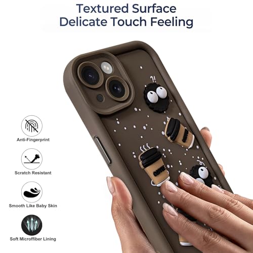 Image of SHINESTAR Back Cover for iPhone 15 Plus - 3D Cartoon Coffee & Eyes Design | Soft Silicone Shockproof Case with Full Camera Protection | Cute & Playful Phone Cover - Brown
