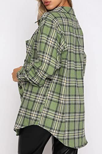 Image of CHYRII Womens Button Down Flannel Shirts Long Sleeve Plaid Shackets Business Casual Blouse Top