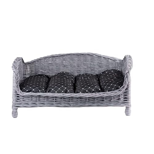 Panier pour chien et chat gris e-wicker24 | Lit dodo 64x42 cm avec coussin doux