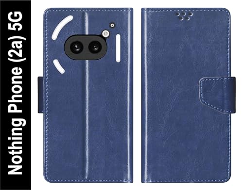 Image of SBMS Flip Cover for Nothing Phone (2a) 5G Back Cover Case with Magnatic Closure | Genuine Leather Finish | Inbuilt Stand | Card & Money Pocket (Blue)