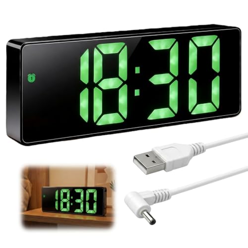 iwui Despertador Digital LED con Pantalla Grande, Brillo Ajustable, Alarma y Snooze, Reloj Digital Sobremesa Alimentation Externe CC 5 v/Pilas, Temperatura, Fecha, Reloj Mesita de Noche Dormitorio