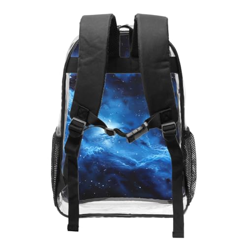Blue Galaxy Print Work Travel Stadium Events Transparent Backpack PVC Clear Bag Large Side Pockets2