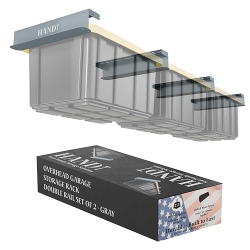 Image of USA Based Overhead Garage Storage Rack, Connectable Heavy Duty Metal Ceiling Rails Garage Storage Organization Shelving System, Hanging Racks Tote Containers, Supports Up To 3 Bins, 2 Sets Gray