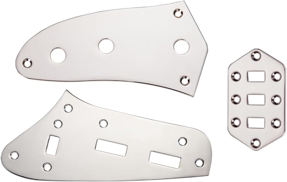 KAISH Upper Control Plate Volume/Tone Lower Control Plate Pickup Selector Switch Plate for Jaguar Guitars Chrome