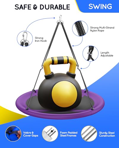 Image of Everyfun 43 inch Saucer Tree Swing for Kids Adult, 700lbs Weight Capacity, Waterproof Flying Saucer Swing with Adjustable Hanging Straps, Swing Seats for Backyard Outdoor Indoor Playground, Purple