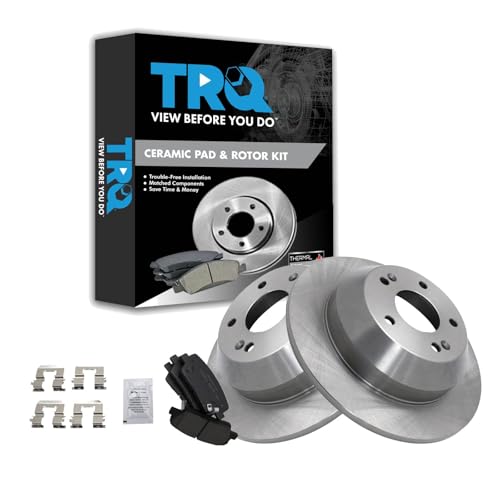 Image of TRQ Rear Brake Pad and Rotor Set Ceramic Solid Rotors Compatible with 2010-2016 Hyundai Santa Fe 2013-2016 Santa Fe Sport 2011-2014 Kia Sorento