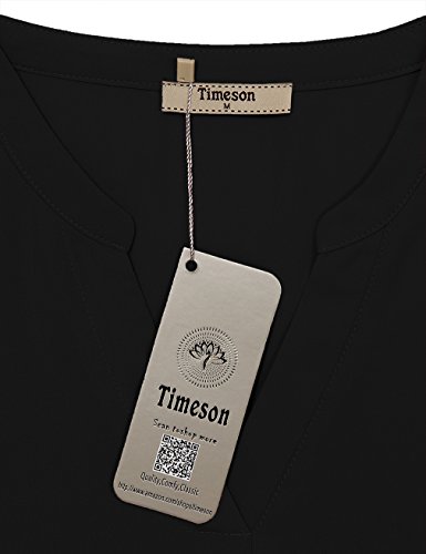 Timeson Black Blouse s for Women, Women's Casual Chiffon V Neck Cuffed Sleeve Blouse Tops (X-Large, Black)